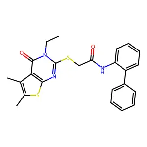N-([1,1'-Biphenyl]-2-yl)-2-((3-ethyl-5,6-dimethyl-4-oxo-3,4-dihydrothieno[2,3-d]pyrimidin-2-yl)thio)acetamide structure