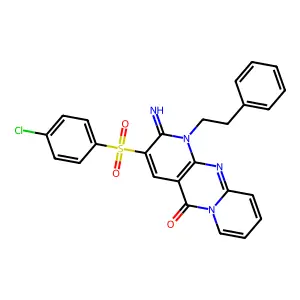 3-(4-chlorophenyl)sulfonyl-2-imino-1-(2-phenylethyl)-5-dipyrido[1,2-d:3',4'-f]pyrimidinone structure