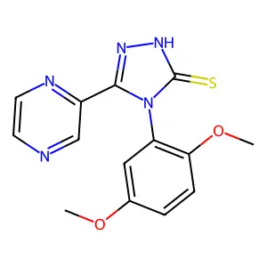 4-(2,5-dimethoxyphenyl)-3-pyrazin-2-yl-1H-1,2,4-triazole-5-thione structure