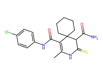 N1-(4-chlorophenyl)-2-methyl-4-thioxo-3-azaspiro[5.5]undec-1-ene-1,5-dicarboxamide structure