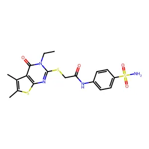 2-((3-Ethyl-5,6-dimethyl-4-oxo-3,4-dihydrothieno[2,3-d]pyrimidin-2-yl)thio)-N-(4-sulfamoylphenyl)acetamide structure
