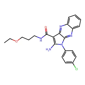 2-amino-1-(4-chlorophenyl)-N-(3-ethoxypropyl)-1H-pyrrolo[2,3-b]quinoxaline-3-carboxamide structure