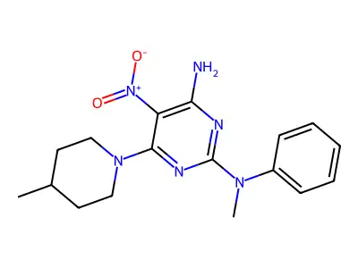 2-N-methyl-6-(4-methylpiperidin-1-yl)-5-nitro-2-N-phenylpyrimidine-2,4-diamine structure