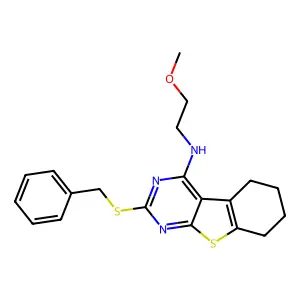 2-benzylsulfanyl-N-(2-methoxyethyl)-5,6,7,8-tetrahydro-[1]benzothiolo[2,3-d]pyrimidin-4-amine structure