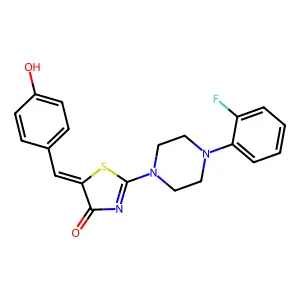 (5Z)-2-[4-(2-fluorophenyl)piperazin-1-yl]-5-(4-hydroxybenzylidene)-1,3-thiazol-4(5H)-one structure