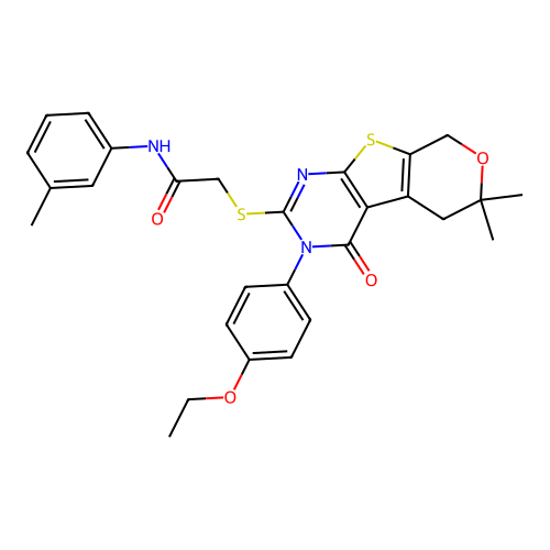 2-((3-(4-ethoxyphenyl)-6,6-dimethyl-4-oxo-4,5,6,8-tetrahydro-3H-pyrano[4',3':4,5]thieno[2,3-d]pyrimidin-2-yl)thio)-N-(m-tolyl)acetamide structure