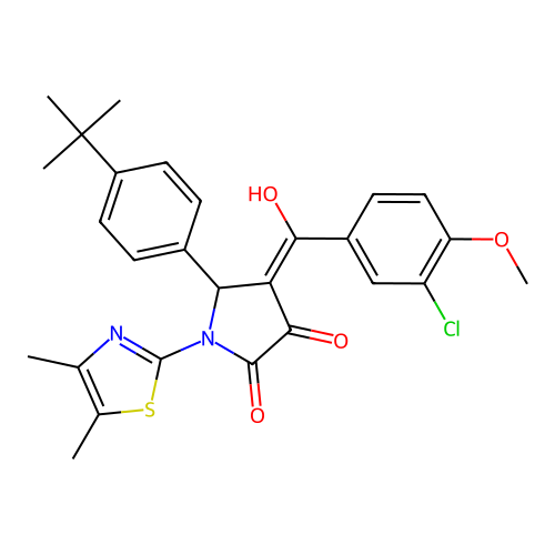 (4E)-5-(4-tert-butylphenyl)-4-[(3-chloro-4-methoxyphenyl)(hydroxy)methylidene]-1-(4,5-dimethyl-1,3-thiazol-2-yl)pyrrolidine-2,3-dione structure