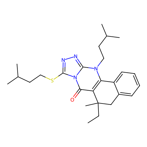 6-ethyl-12-isopentyl-9-(isopentylthio)-6-methyl-5,6-dihydrobenzo[h][1,2,4]triazolo[3,4-b]quinazolin-7(12H)-one structure