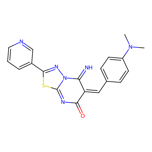 (E)-6-(4-(dimethylamino)benzylidene)-5-imino-2-(pyridin-3-yl)-5H-[1,3,4]thiadiazolo[3,2-a]pyrimidin-7(6H)-one structure