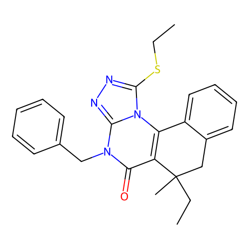 4-benzyl-6-ethyl-1-(ethylsulfanyl)-6-methyl-6,7-dihydrobenzo[h][1,2,4]triazolo[4,3-a]quinazolin-5(4H)-one structure