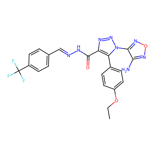 (E)-1-(4-amino-1,2,5-oxadiazol-3-yl)-5-(4-ethoxyphenyl)-N'-(4-(trifluoromethyl)benzylidene)-1H-1,2,3-triazole-4-carbohydrazide structure