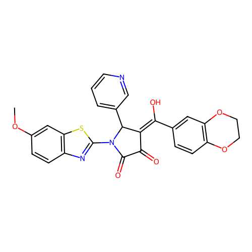 (4E)-4-[2,3-dihydro-1,4-benzodioxin-6-yl(hydroxy)methylidene]-1-(6-methoxy-1,3-benzothiazol-2-yl)-5-(pyridin-3-yl)pyrrolidine-2,3-dione structure