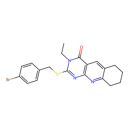 2-((4-bromobenzyl)thio)-3-ethyl-6,7,8,9-tetrahydropyrimido[4,5-b]quinolin-4(3H)-one structure