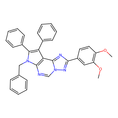 7-benzyl-2-(3,4-dimethoxyphenyl)-8,9-diphenyl-7H-pyrrolo[3,2-e][1,2,4]triazolo[1,5-c]pyrimidine structure