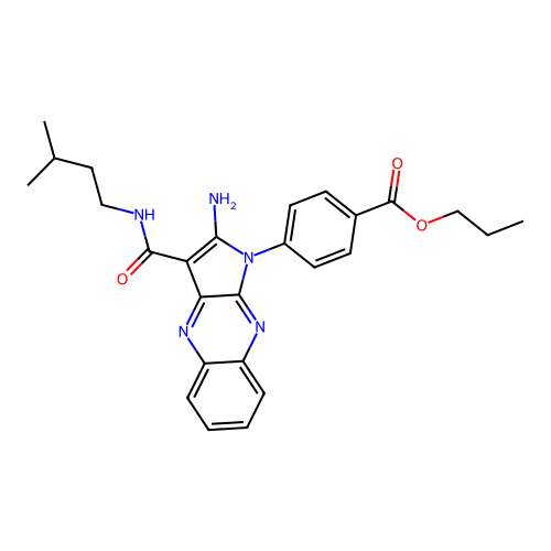 propyl 4-(2-amino-3-(isopentylcarbamoyl)-1H-pyrrolo[2,3-b]quinoxalin-1-yl)benzoate structure