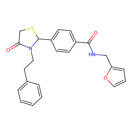 N-(furan-2-ylmethyl)-4-(4-oxo-3-phenethylthiazolidin-2-yl)benzamide structure