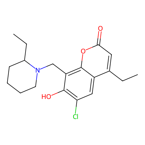 6-chloro-4-ethyl-8-[(2-ethylpiperidino)methyl]-7-hydroxy-2H-chromen-2-one structure