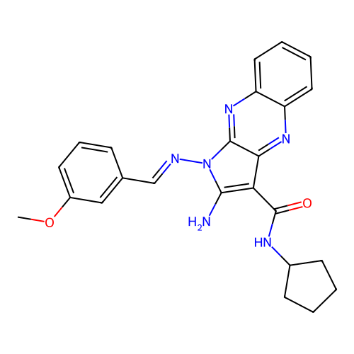 (E)-2-amino-N-cyclopentyl-1-((3-methoxybenzylidene)amino)-1H-pyrrolo[2,3-b]quinoxaline-3-carboxamide structure
