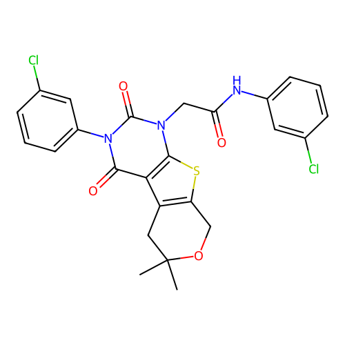 N-(3-chlorophenyl)-2-(3-(3-chlorophenyl)-6,6-dimethyl-2,4-dioxo-2,3,4,5,6,8-hexahydro-1H-pyrano[4',3':4,5]thieno[2,3-d]pyrimidin-1-yl)acetamide structure