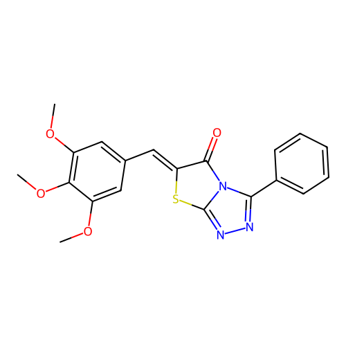 (Z)-3-phenyl-6-(3,4,5-trimethoxybenzylidene)thiazolo[2,3-c][1,2,4]triazol-5(6H)-one structure