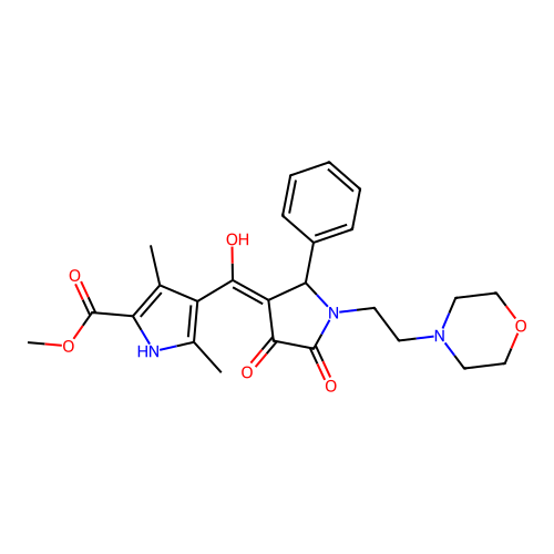 methyl 4-(4-hydroxy-1-(2-morpholinoethyl)-5-oxo-2-phenyl-2,5-dihydro-1H-pyrrole-3-carbonyl)-3,5-dimethyl-1H-pyrrole-2-carboxylate structure