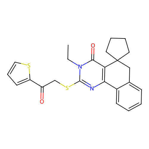 3-ethyl-2-((2-oxo-2-(thiophen-2-yl)ethyl)thio)-3H-spiro[benzo[h]quinazoline-5,1'-cyclopentan]-4(6H)-one structure