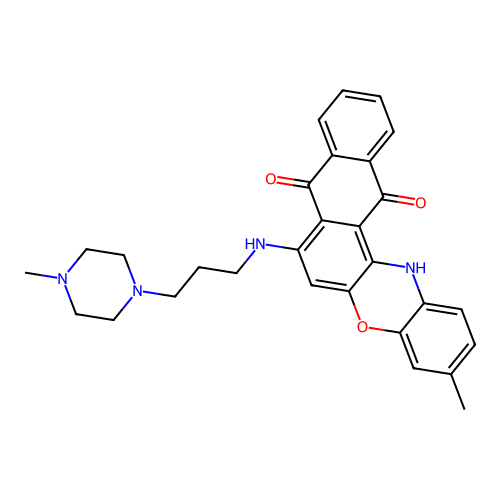 3-methyl-7-((3-(4-methylpiperazin-1-yl)propyl)amino)-8H-naphtho[2,3-a]phenoxazine-8,13(14H)-dione structure