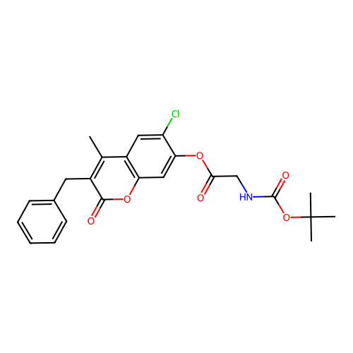 3-benzyl-6-chloro-4-methyl-2-oxo-2H-chromen-7-yl 2-((tert-butoxycarbonyl)amino)acetate structure
