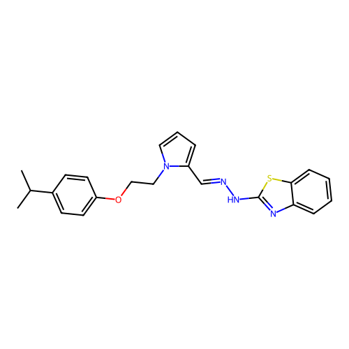 (2Z)-2-{(2E)-[(1-{2-[4-(propan-2-yl)phenoxy]ethyl}-1H-pyrrol-2-yl)methylidene]hydrazinylidene}-2,3-dihydro-1,3-benzothiazole structure