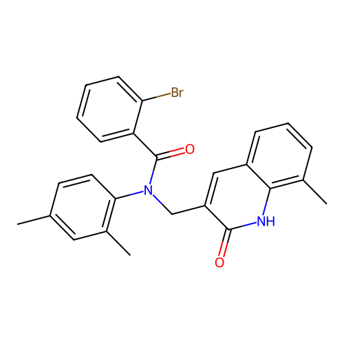 2-bromo-N-(2,4-dimethylphenyl)-N-[(8-methyl-2-oxo-1H-quinolin-3-yl)methyl]benzamide structure