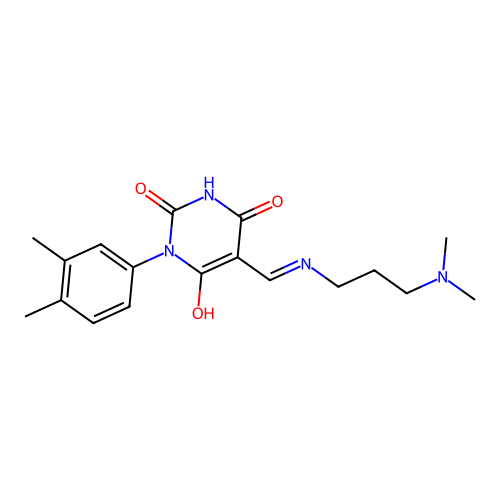 (E)-5-(((3-(dimethylamino)propyl)amino)methylene)-1-(3,4-dimethylphenyl)pyrimidine-2,4,6(1H,3H,5H)-trione structure