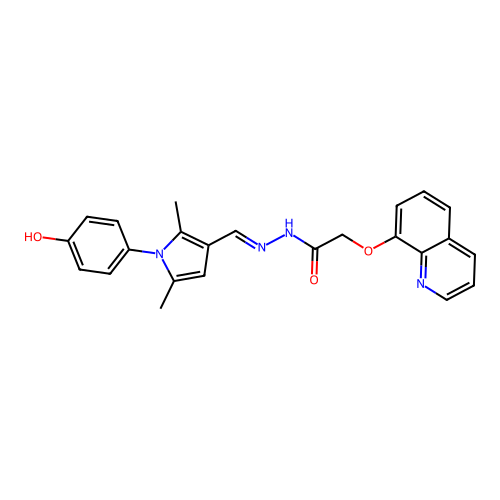 N'-{(E)-[1-(4-hydroxyphenyl)-2,5-dimethyl-1H-pyrrol-3-yl]methylidene}-2-(quinolin-8-yloxy)acetohydrazide structure