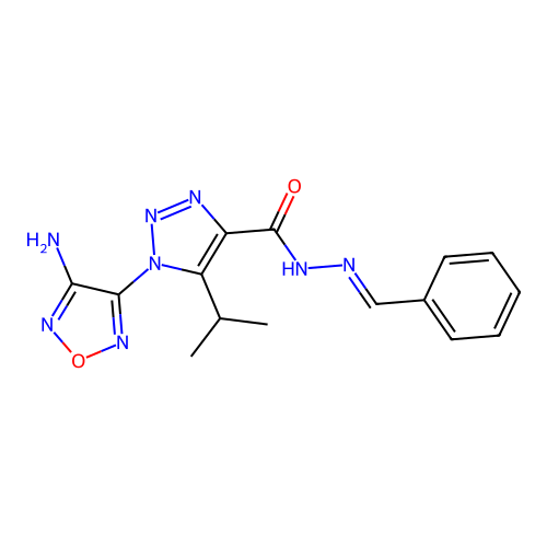 (E)-1-(4-amino-1,2,5-oxadiazol-3-yl)-N'-benzylidene-5-isopropyl-1H-1,2,3-triazole-4-carbohydrazide structure