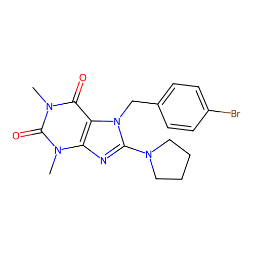 7-[(4-bromophenyl)methyl]-1,3-dimethyl-8-pyrrolidin-1-ylpurine-2,6-dione structure