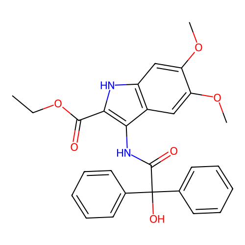 ethyl 3-{[hydroxy(diphenyl)acetyl]amino}-5,6-dimethoxy-1H-indole-2-carboxylate structure