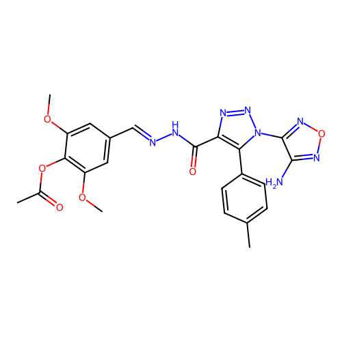 (E)-4-((2-(1-(4-amino-1,2,5-oxadiazol-3-yl)-5-(p-tolyl)-1H-1,2,3-triazole-4-carbonyl)hydrazono)methyl)-2,6-dimethoxyphenyl acetate structure