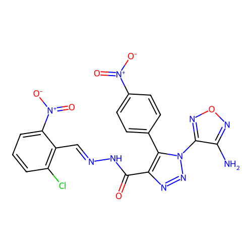 (E)-1-(4-amino-1,2,5-oxadiazol-3-yl)-N'-(2-chloro-6-nitrobenzylidene)-5-(4-nitrophenyl)-1H-1,2,3-triazole-4-carbohydrazide structure