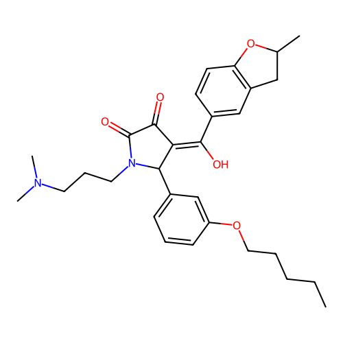 (4E)-1-[3-(dimethylamino)propyl]-4-[hydroxy-(2-methyl-2,3-dihydro-1-benzofuran-5-yl)methylidene]-5-(3-pentoxyphenyl)pyrrolidine-2,3-dione structure