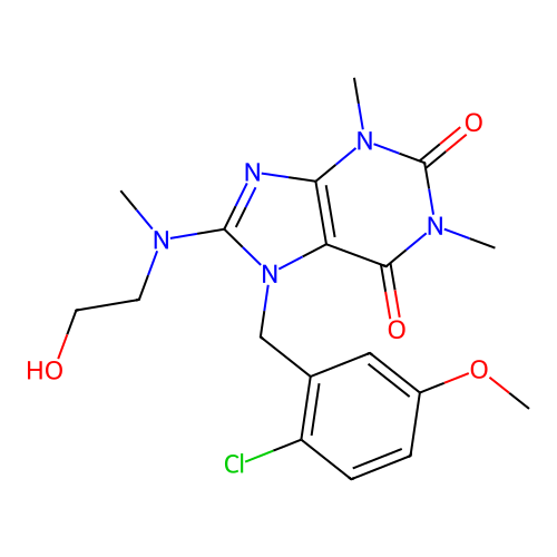 7-(2-chloro-5-methoxybenzyl)-8-((2-hydroxyethyl)(methyl)amino)-1,3-dimethyl-1H-purine-2,6(3H,7H)-dione structure
