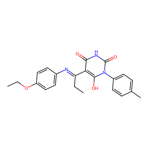 (5E)-5-[1-(4-ethoxyanilino)propylidene]-1-(4-methylphenyl)-1,3-diazinane-2,4,6-trione structure