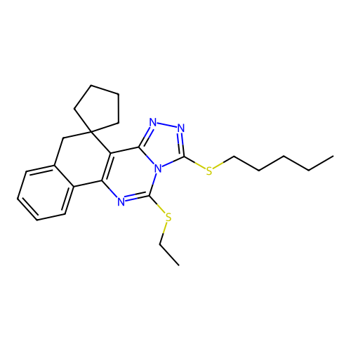 11-(ethylsulfanyl)-1-(pentylsulfanyl)-5H-spiro[benzo[h][1,2,4]triazolo[4,3-c]quinazoline-4,1'-cyclopentane] structure
