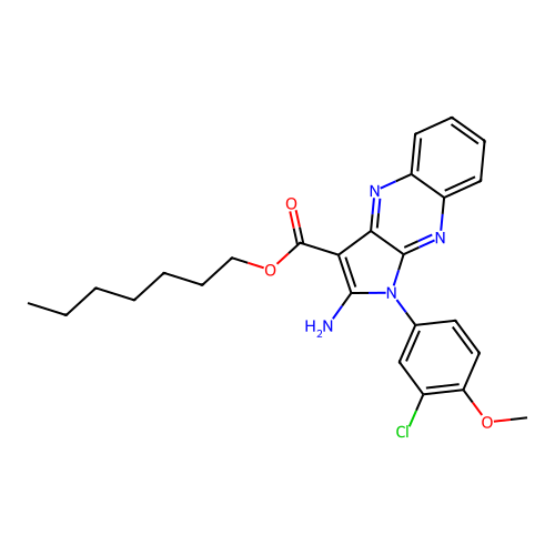 heptyl 2-amino-1-(3-chloro-4-methoxyphenyl)-1H-pyrrolo[2,3-b]quinoxaline-3-carboxylate structure