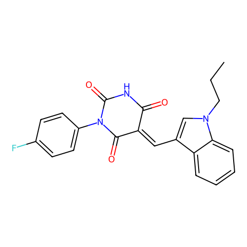 (5E)-1-(4-fluorophenyl)-5-[(1-propylindol-3-yl)methylidene]-1,3-diazinane-2,4,6-trione structure