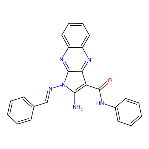 (E)-2-amino-1-(benzylideneamino)-N-phenyl-1H-pyrrolo[2,3-b]quinoxaline-3-carboxamide structure