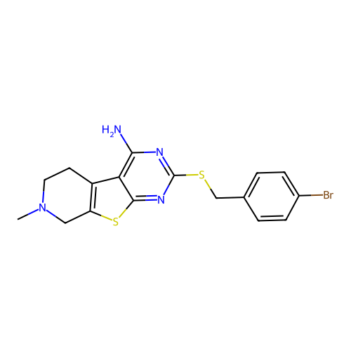2-((4-bromobenzyl)thio)-7-methyl-5,6,7,8-tetrahydropyrido[4',3':4,5]thieno[2,3-d]pyrimidin-4-amine structure