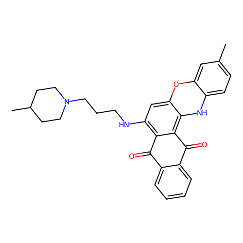 3-methyl-7-((3-(4-methylpiperidin-1-yl)propyl)amino)-8H-naphtho[2,3-a]phenoxazine-8,13(14H)-dione structure