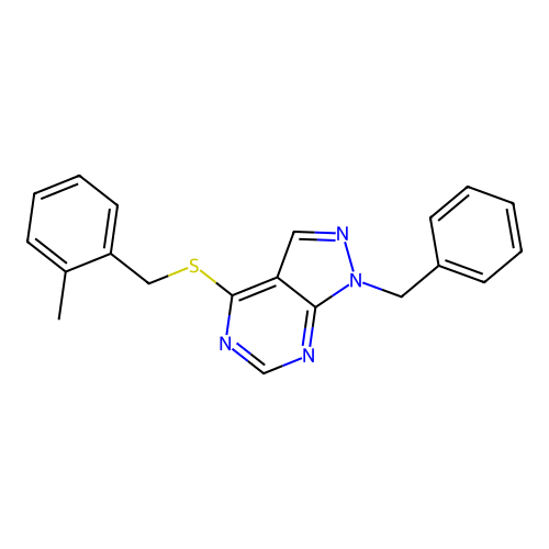 1-benzyl-4-[(2-methylbenzyl)sulfanyl]-1H-pyrazolo[3,4-d]pyrimidine structure