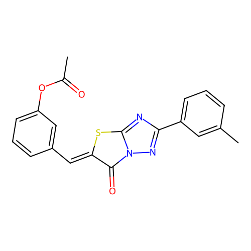 (Z)-3-((6-oxo-2-(m-tolyl)thiazolo[3,2-b][1,2,4]triazol-5(6H)-ylidene)methyl)phenyl acetate structure