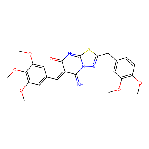 (Z)-2-(3,4-dimethoxybenzyl)-5-imino-6-(3,4,5-trimethoxybenzylidene)-5H-[1,3,4]thiadiazolo[3,2-a]pyrimidin-7(6H)-one structure