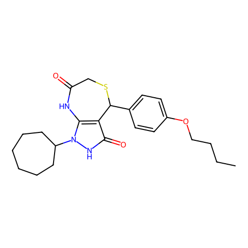 4-(4-butoxyphenyl)-1-cycloheptyl-4,8-dihydro-2H-pyrazolo[3,4-e][1,4]thiazepine-3,7-dione structure